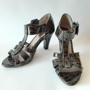 Sofft Black and Pewter textured Strappy Heels
